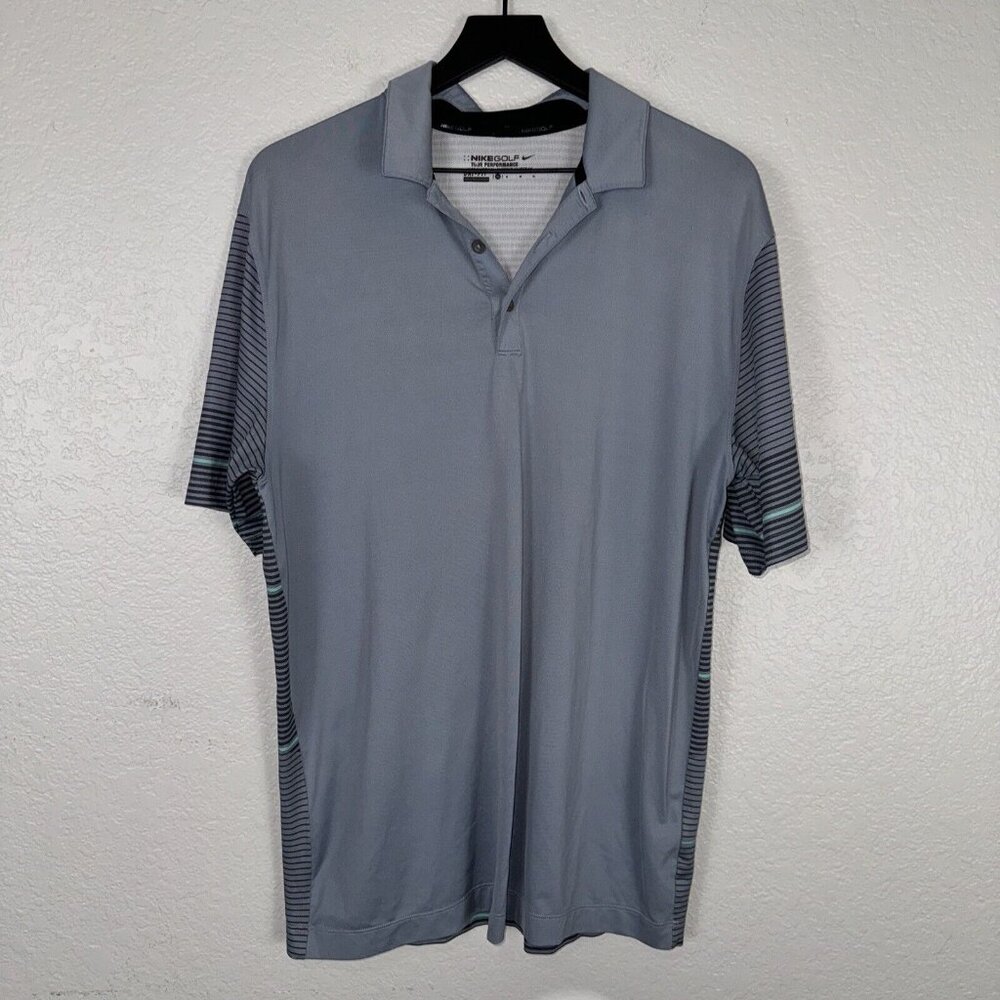 Nike Golf Polo‎ Mens Medium Tour Performance Dri Fit Blue Striped Outdoor Casual